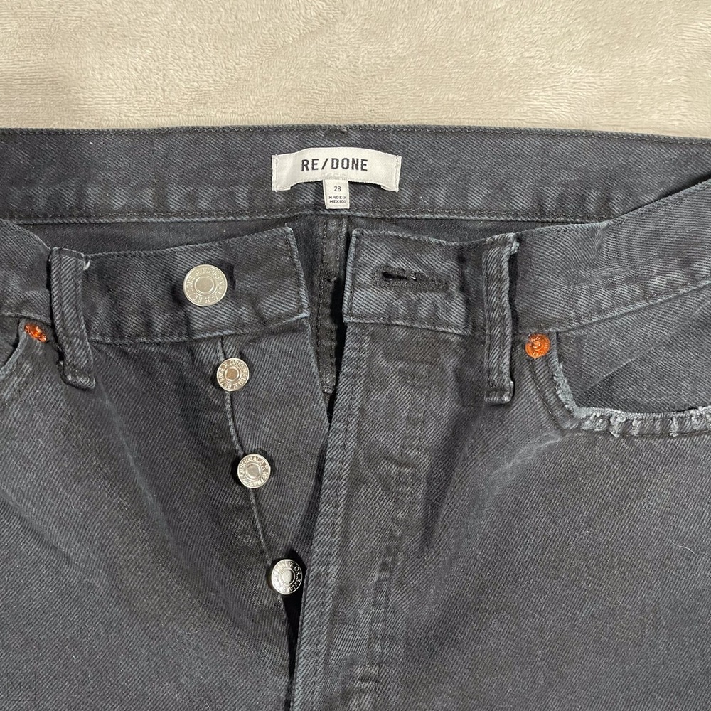 Re/Done Womens Jeans Loose High Rise Straight Distressed Denim Button Fly 28 Blk - Picture 2 of 9